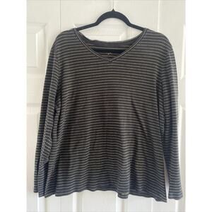 Laura‎ Scott Women's Black V Neck Tee Gold Stripe 1X